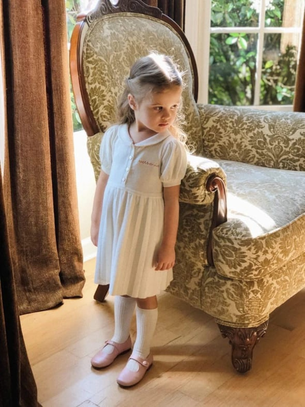 Cygnet Living Ivory Pleated Button-Front Girls Dress with Peter Pan Collar 3T